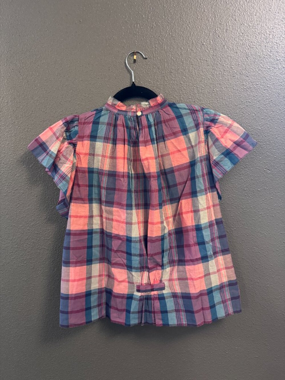 Birds of Paradis by Trovata Plaid Ruffle Short Sleeve Blouse Top - Picture 5 of 8